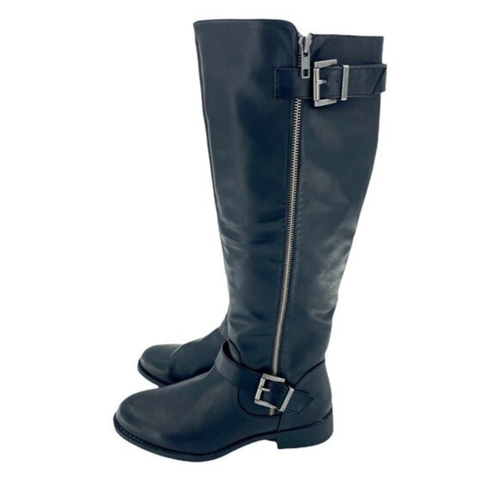 MIA Cascaded Black Vegan Leather Buckle Strap Tall Riding Boots SZ 8